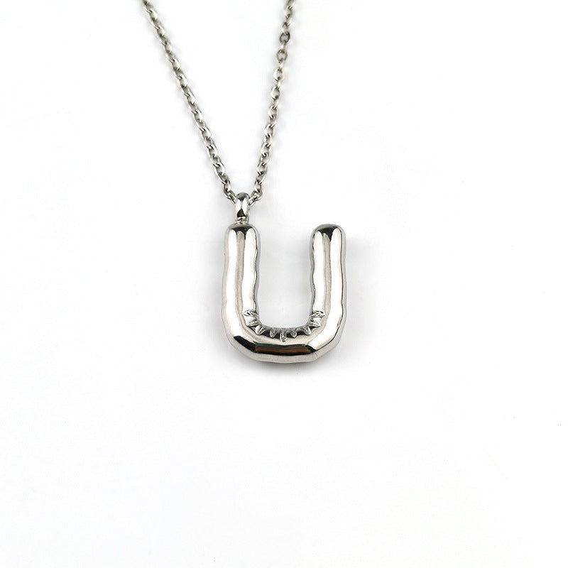 European and American ins Hot Sale 26 Letter Pendant Necklace Women's 18K Gold Plated Gloss Bubble Letter Necklace Jewelry