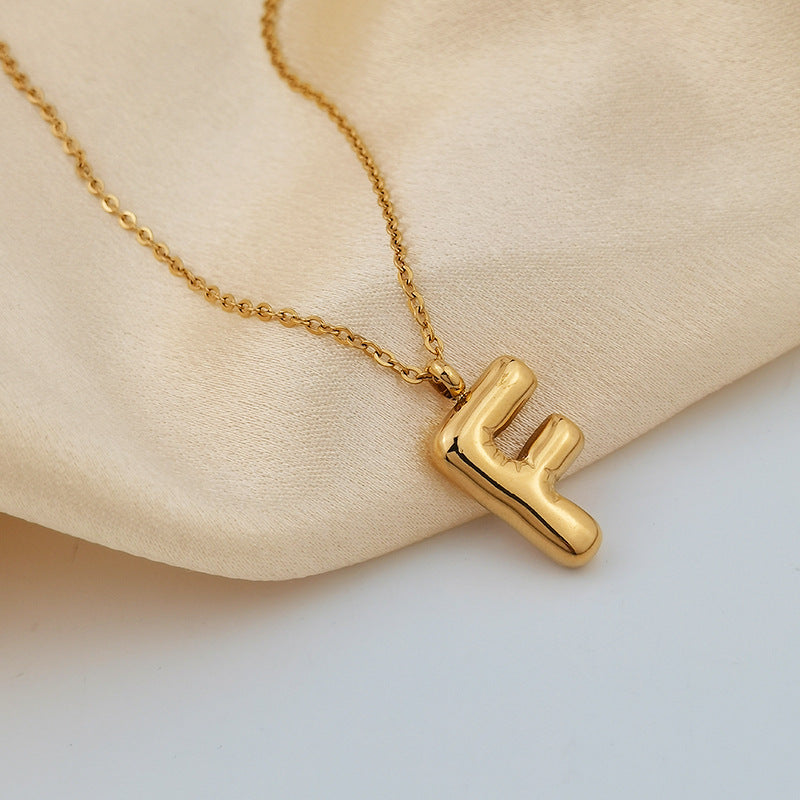 European and American ins Hot Sale 26 Letter Pendant Necklace Women's 18K Gold Plated Gloss Bubble Letter Necklace Jewelry