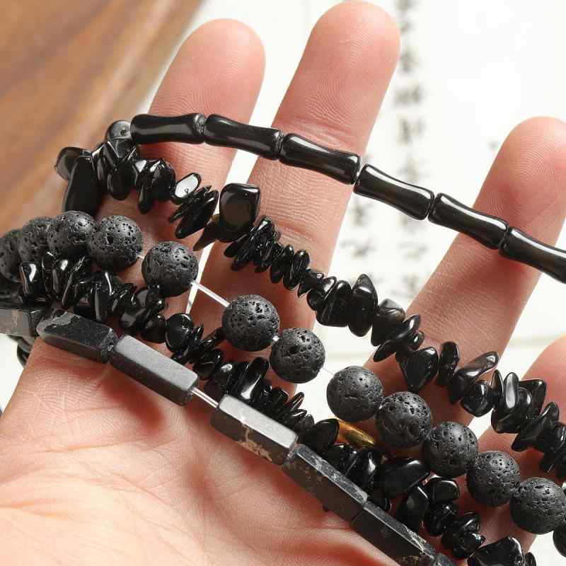 [Smoke ink] natural black agate stone beads bamboo square beads beaded loose beads  beaded necklace bracelet diy accessories beads
