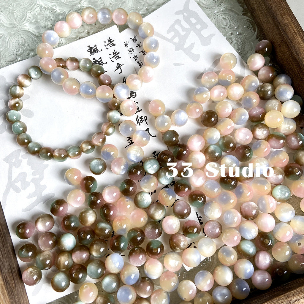 [Sunset] new Chinese retro imitation cat's eye stone round bead bracelet necklace beaded diy accessories material loose beads
