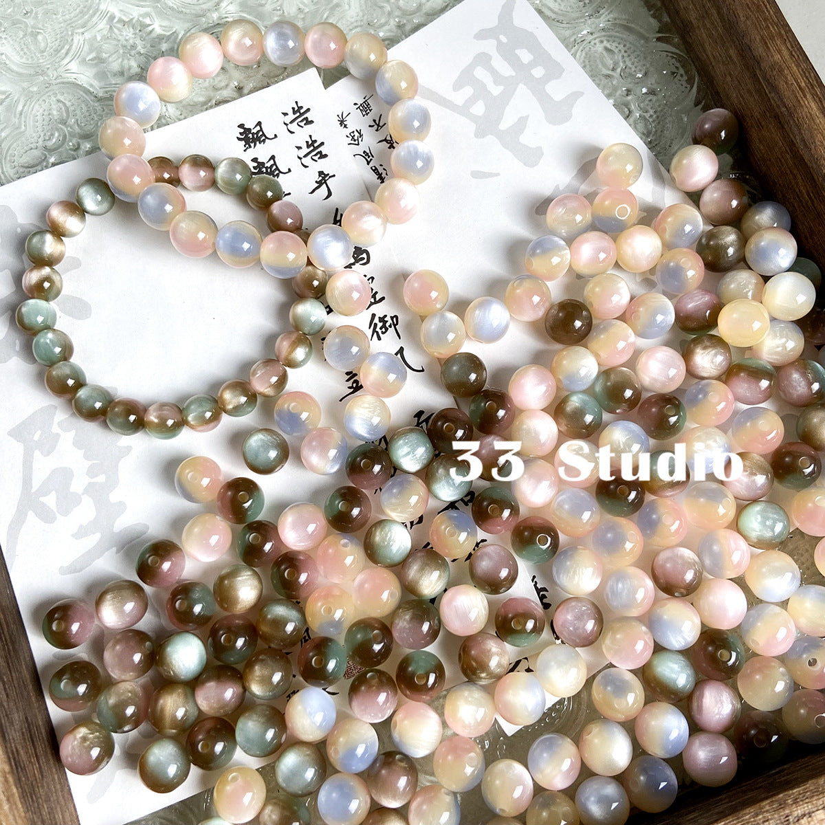 [Sunset] new Chinese retro imitation cat's eye stone round bead bracelet necklace beaded diy accessories material loose beads