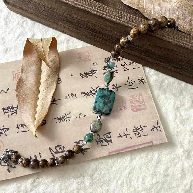 [Green Mountain Green] Turquoise Beaded Green Phosphorus Grey Round Bracelet Necklace DIY Accessories Material