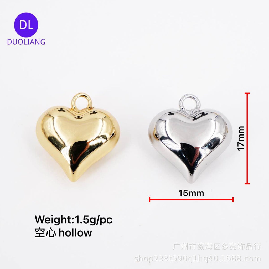 Bright Copper Plated 18K True Gold Three-Dimensional Hollow Heart Gloss Polished Simple Love Heart Pendant DIY Pendant Pendant