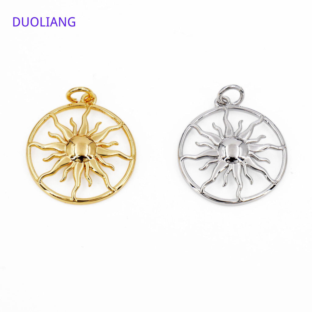 Multiluminous European and American Style Sunflower Pendant Sun and Moon Star Glossy Copper Plated 18K Real Gold Color-Preserving DIY Pendant Jewelry Accessories