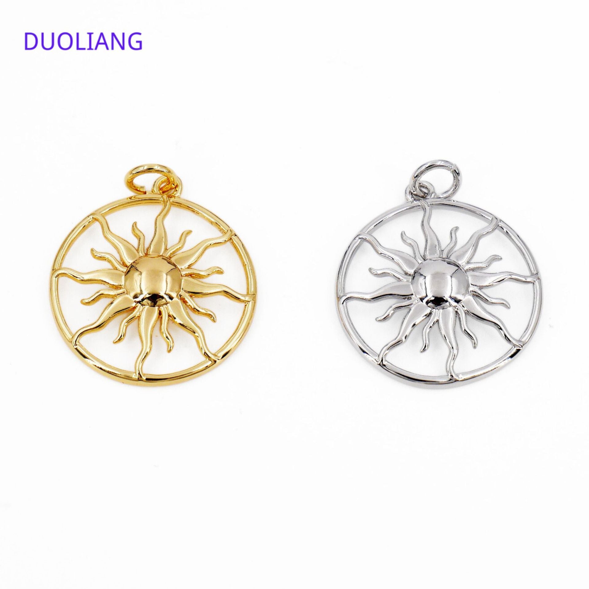 Multiluminous European and American Style Sunflower Pendant Sun and Moon Star Glossy Copper Plated 18K Real Gold Color-Preserving DIY Pendant Jewelry Accessories