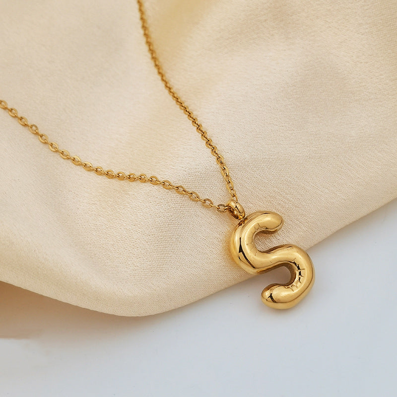 26 Letter Pendant Plated Gloss Bubble Letter Necklace Jewelry