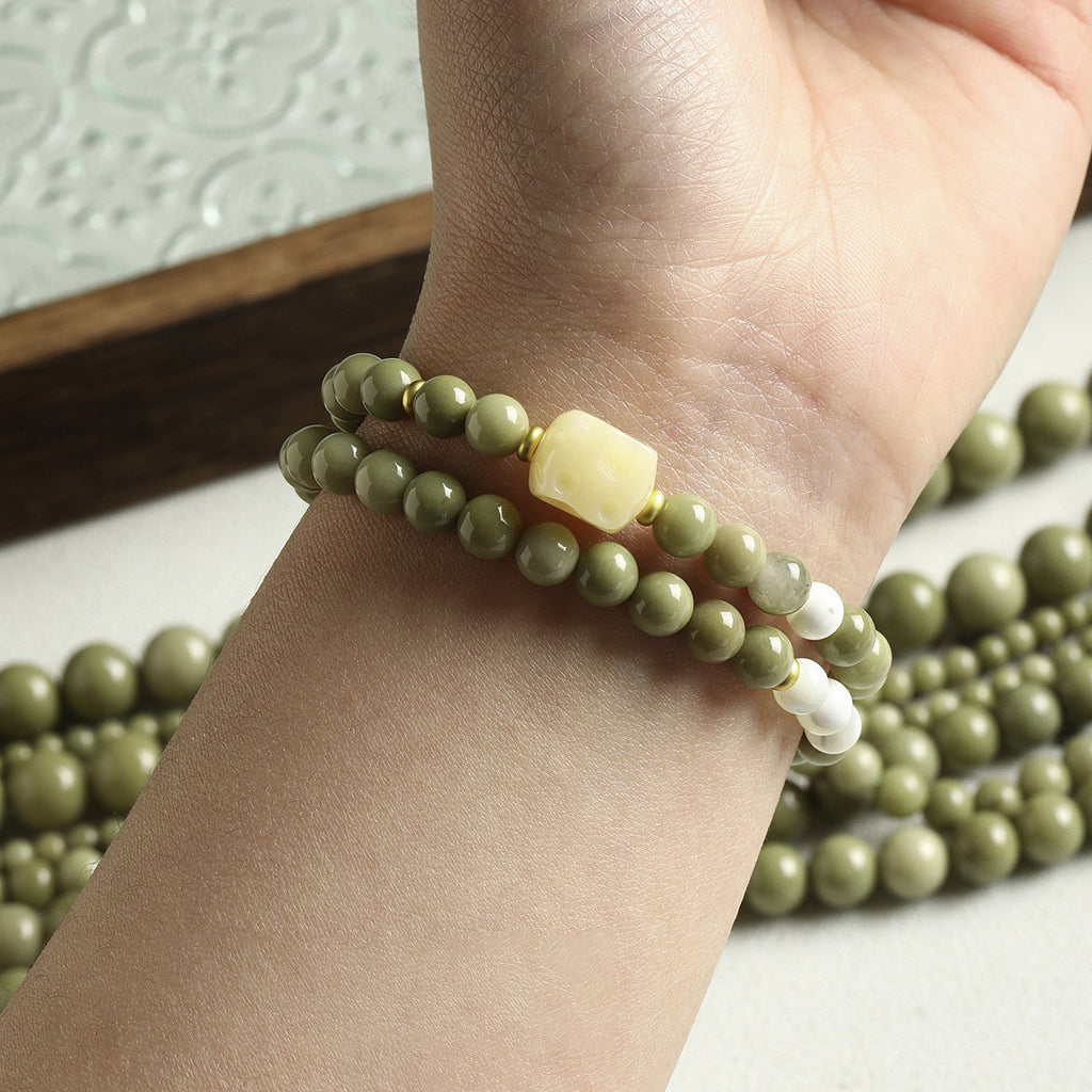 [Avocado] natural avocado Matcha green Alashan agate beads bracelet diy beaded accessories