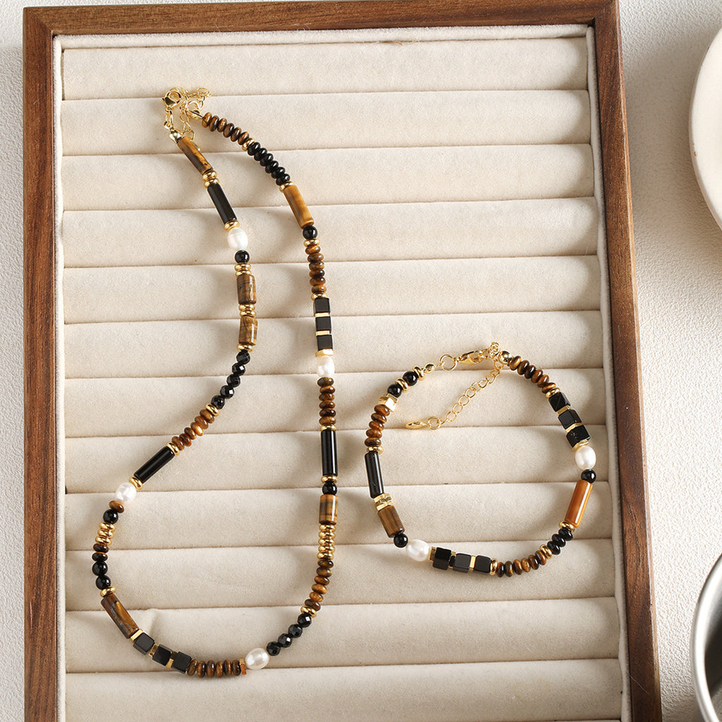 Niche natural stone tiger eye black agate abacus beads round beads bracelet necklace beaded diy accessories material loose beads