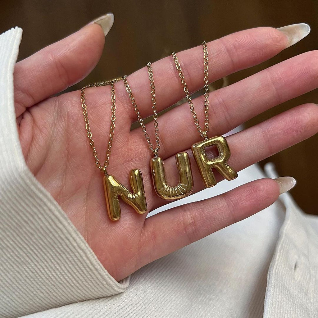 26 Letter Pendant Plated Gloss Bubble Letter Necklace Jewelry