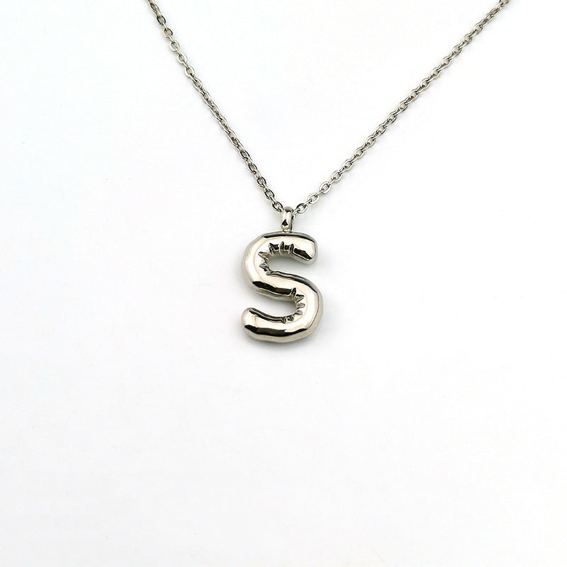 26 Letter Pendant Plated Gloss Bubble Letter Necklace Jewelry