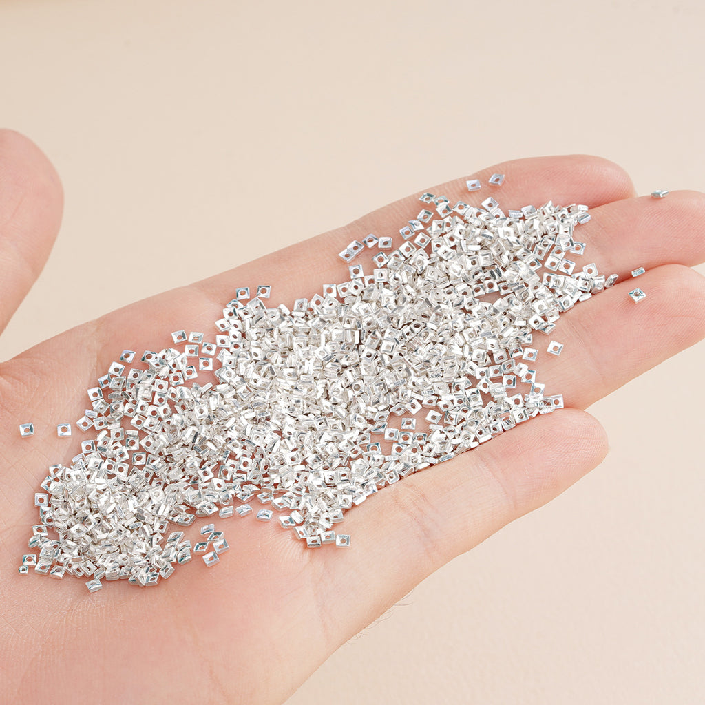 Silver Love S925 Sterling Silver Broken Silver Loose Silver Mini Square Beads DIY Handmade Bracelet Necklace Jewelry Accessories