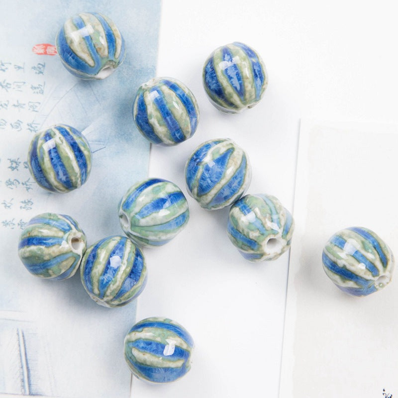Jingdezhen Ceramic Jewelry Accessories High Temperature Kiln Change Scattered Beads Watermelon Beads Woven diy Material Student Female Homemade