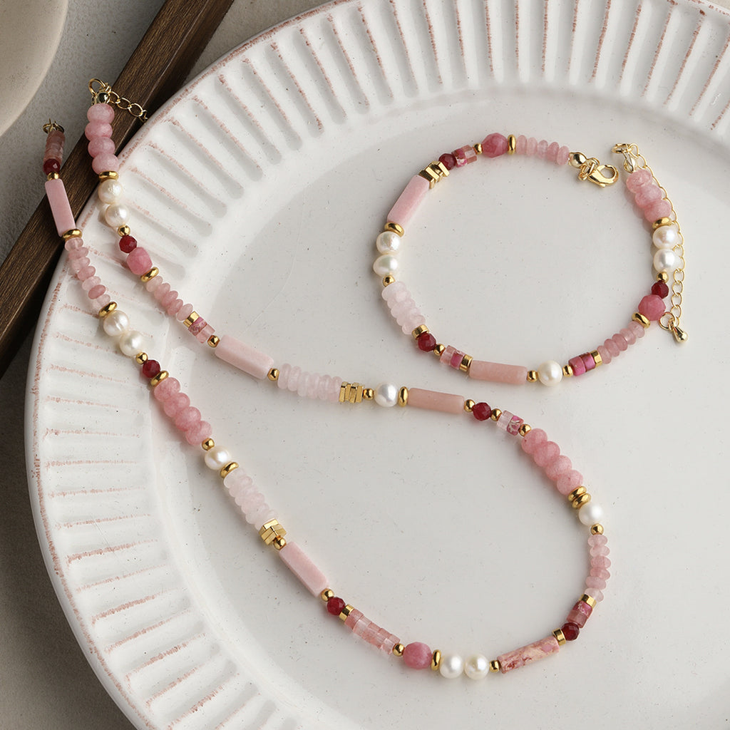 [Powder Gardenia] Natural Stone Powder Aobao Tube Bead Powder Crystal Abacus Bead Spacer Bracelet Necklace Beaded DIY Accessories Material