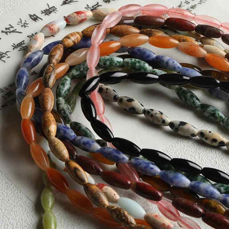 Rice beads natural stone Shoushan and Tiger Eye agate spacer beads handmade diy jewelry accessories