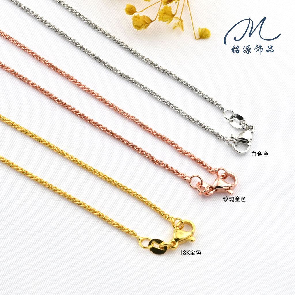 45+5cm Copper Gold-Plated Color-Retaining M Clasp Necklace with Tail Chain O-Chain Box Chain Shobang Chain DIY Jewelry Accessories