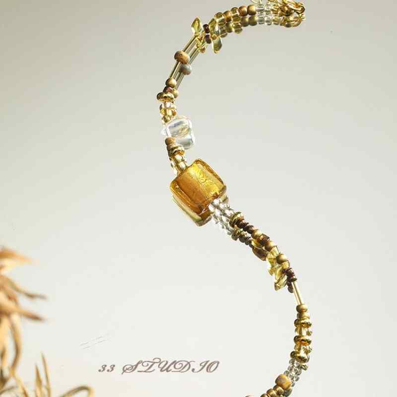 [Maillard] rice beads water drop beads glass gold plated foil square bracelet necklace mobile phone chain diy accessories