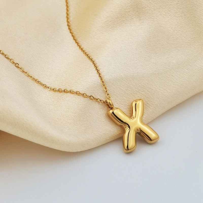 European and American ins Hot Sale 26 Letter Pendant Necklace Women's 18K Gold Plated Gloss Bubble Letter Necklace Jewelry