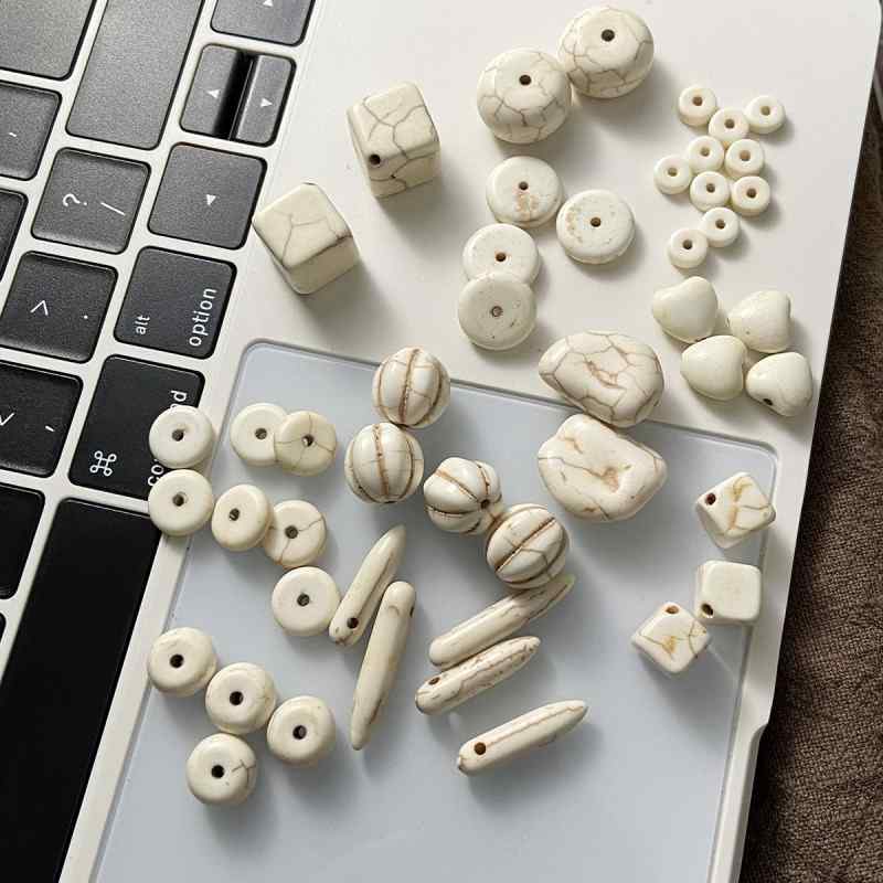 Large Synthetic White Turquoise Spacer Beads Round Beads Loose Beads Mobile Phone Chain Necklace Beaded Diy Accessories Material Beads 