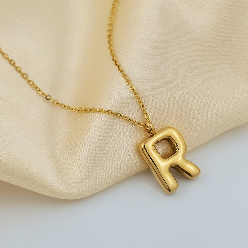 European and American ins Hot Sale 26 Letter Pendant Necklace Women's 18K Gold Plated Gloss Bubble Letter Necklace Jewelry