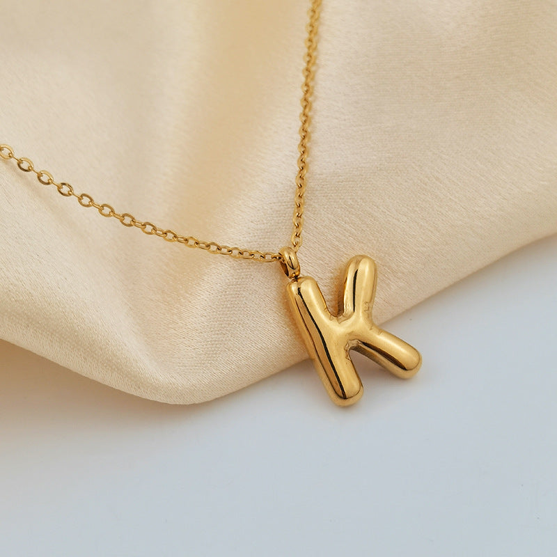 European and American ins Hot Sale 26 Letter Pendant Necklace Women's 18K Gold Plated Gloss Bubble Letter Necklace Jewelry
