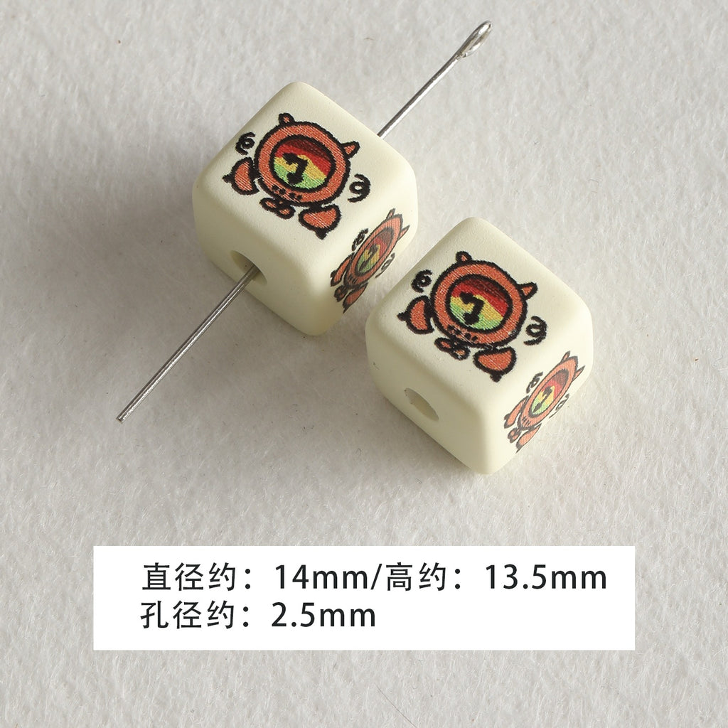 Baking paint curry color series square beads acrylic loose beads mobile phone chain key chain beads diy accessories material