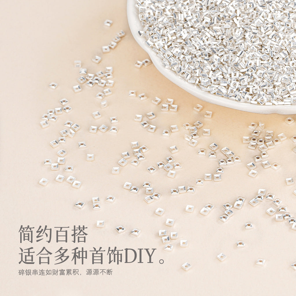 Silver Love S925 Sterling Silver Broken Silver Loose Silver Mini Square Beads DIY Handmade Bracelet Necklace Jewelry Accessories