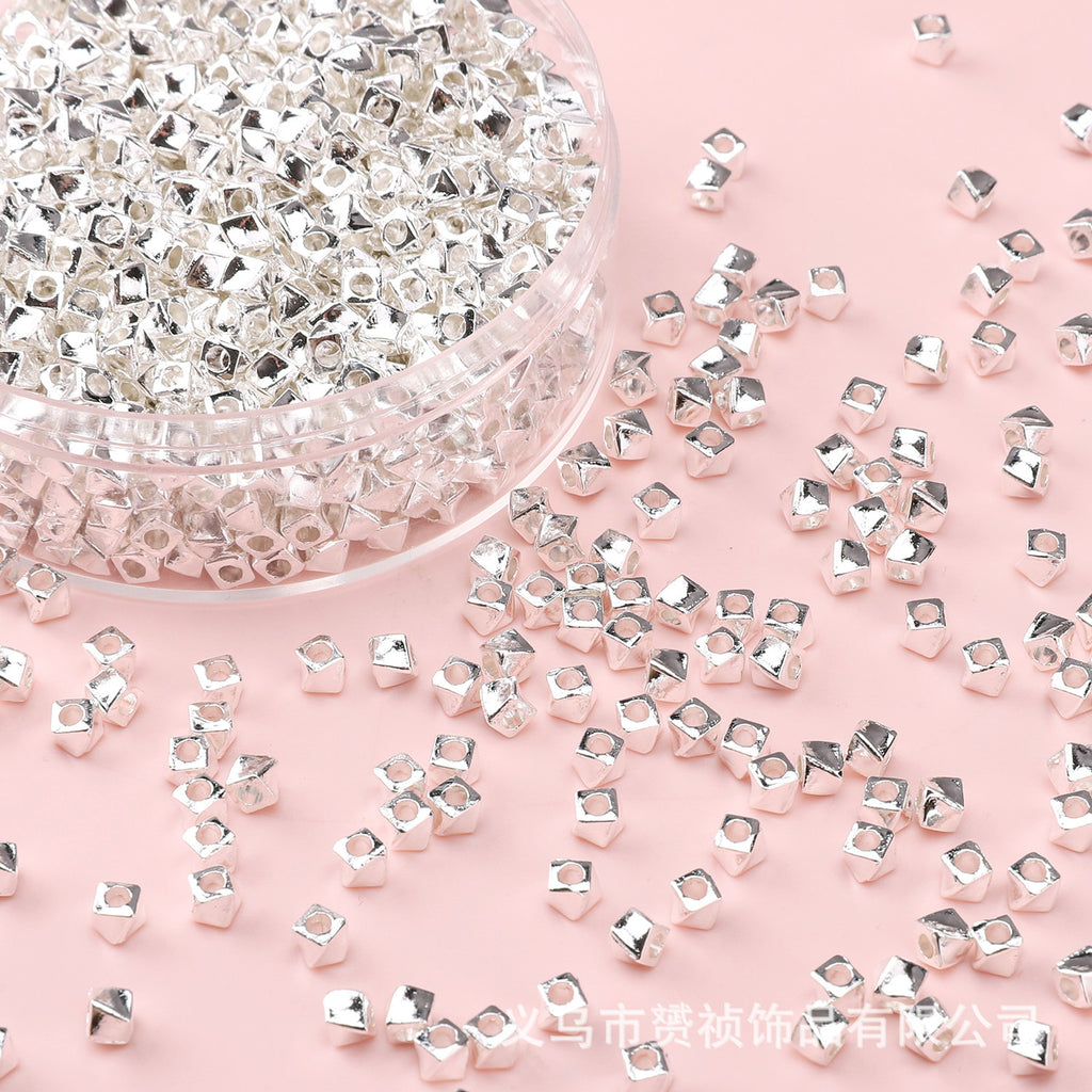 Broken Silver, a Few Pounds Thick Silver-Plated Loose Beads, Square Triangular Beads, DIY Handmade Beading Materials, Jewelry Bracelet Accessories