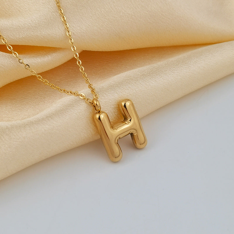 European and American ins Hot Sale 26 Letter Pendant Necklace Women's 18K Gold Plated Gloss Bubble Letter Necklace Jewelry