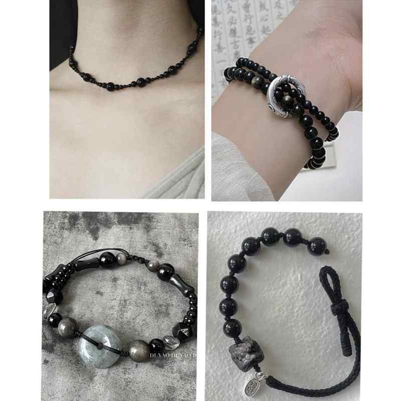 [Smoke ink] natural black agate stone beads bamboo square beads beaded loose beads  beaded necklace bracelet diy accessories beads