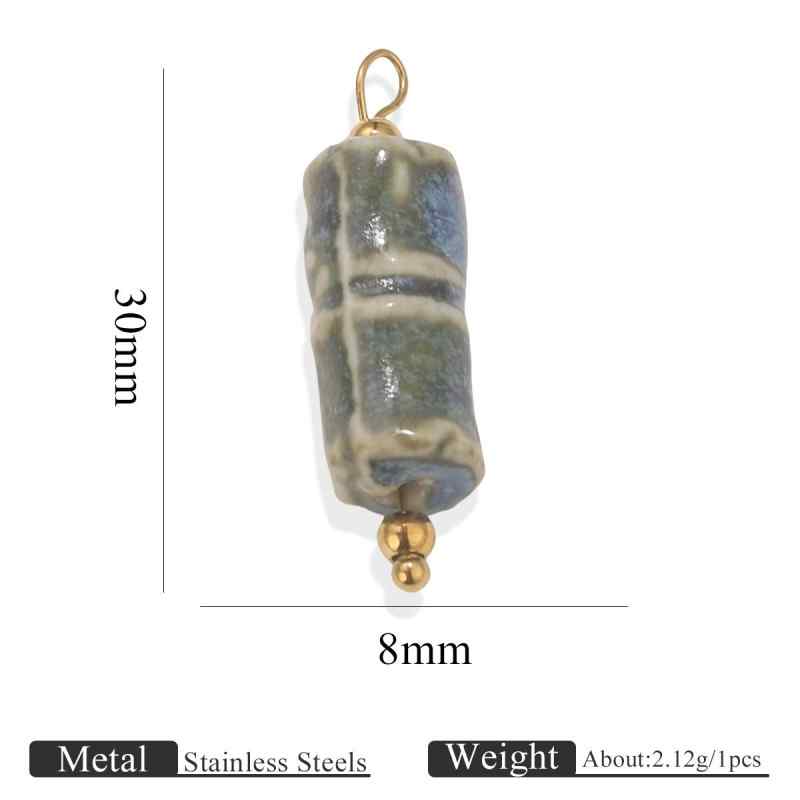 Retro Blue and White Porcelain Shell Conch Pendant Stainless Steel Handmade Curved Needle Necklace Bracelet Pendant DIY