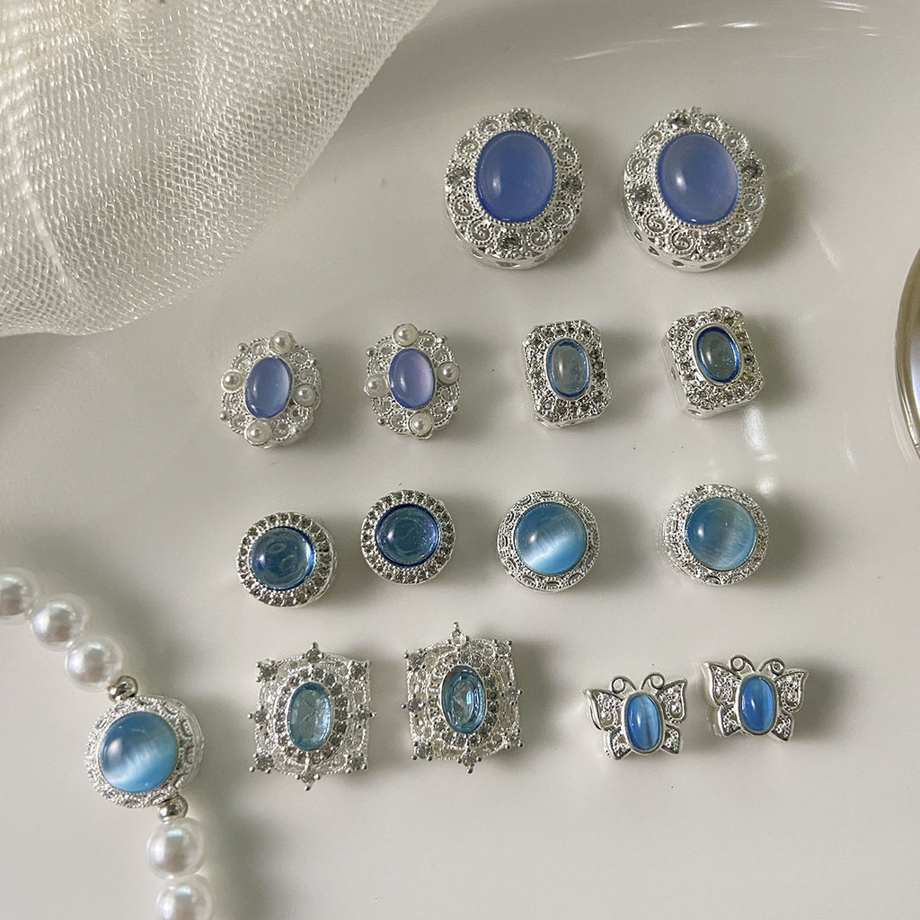 Copper silver plated opal imitation aquamarine beaded diamond pendant bracelet necklace earrings beaded diy accessories material