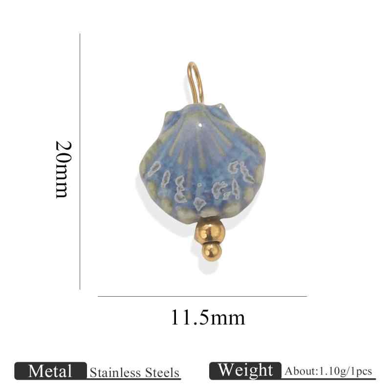 Retro Blue and White Porcelain Shell Conch Pendant Stainless Steel Handmade Curved Needle Necklace Bracelet Pendant DIY