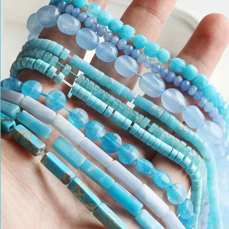 [marine] natural aquamarine turquoise spacer round tube beads beaded bracelet necklace diy accessories material