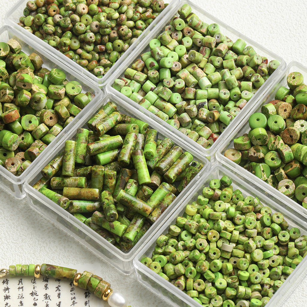 [green floating] natural imperial pine spacer round tube loose beads diy accessories material bracelet necklace mobile phone chain beads