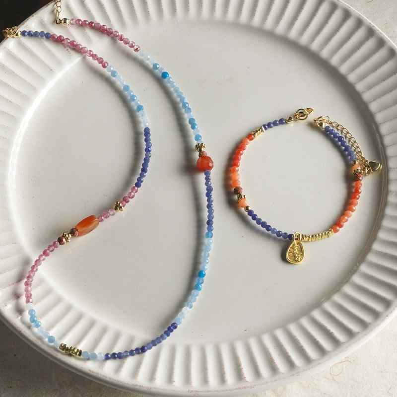 natural round cut aquamarine garnet loose beads diy material