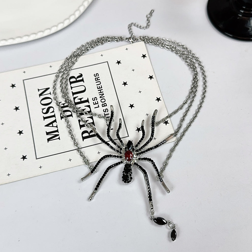 Dark Punk Style Spider Tassel Pendant Necklace Subculture Niche Design Sense Personality Collarbone Chain Jewelry Accessories