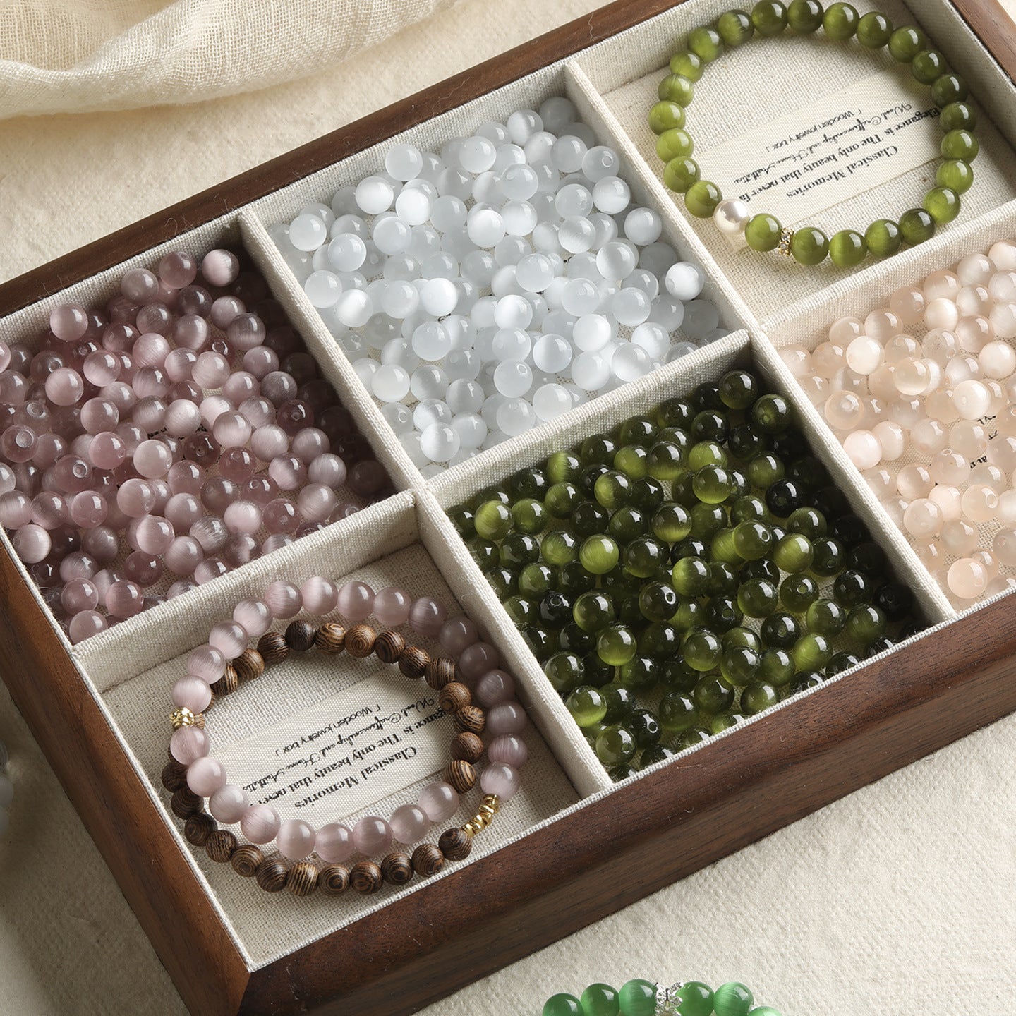 [Jingxiu] white green natural opal round beads beaded bracelet necklace loose beads diy accessories material beads