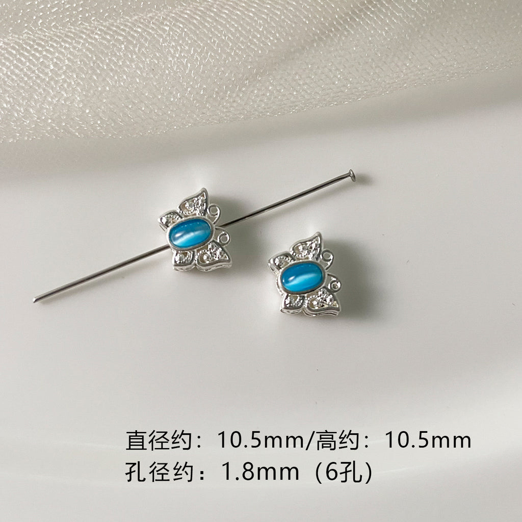 Copper silver plated opal imitation aquamarine beaded diamond pendant bracelet necklace earrings beaded diy accessories material