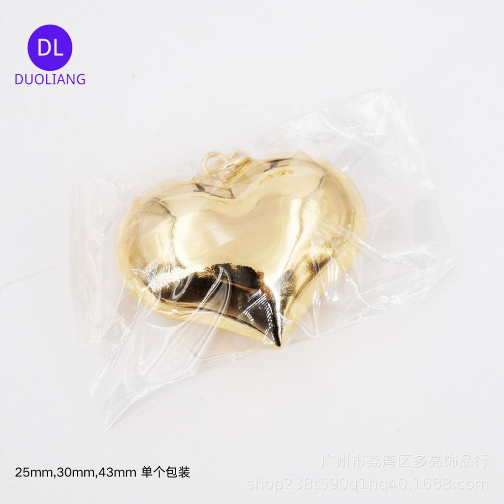 Bright Copper Plated 18K True Gold Three-Dimensional Hollow Heart Gloss Polished Simple Love Heart Pendant DIY Pendant Pendant