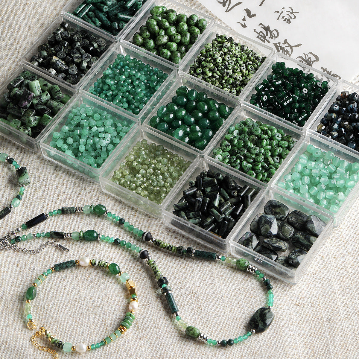 [Chunshan Green] Natural Stone Scattered Beads Green Dot Green Dongling Spacer Beaded Bracelet Necklace DIY Accessories Material