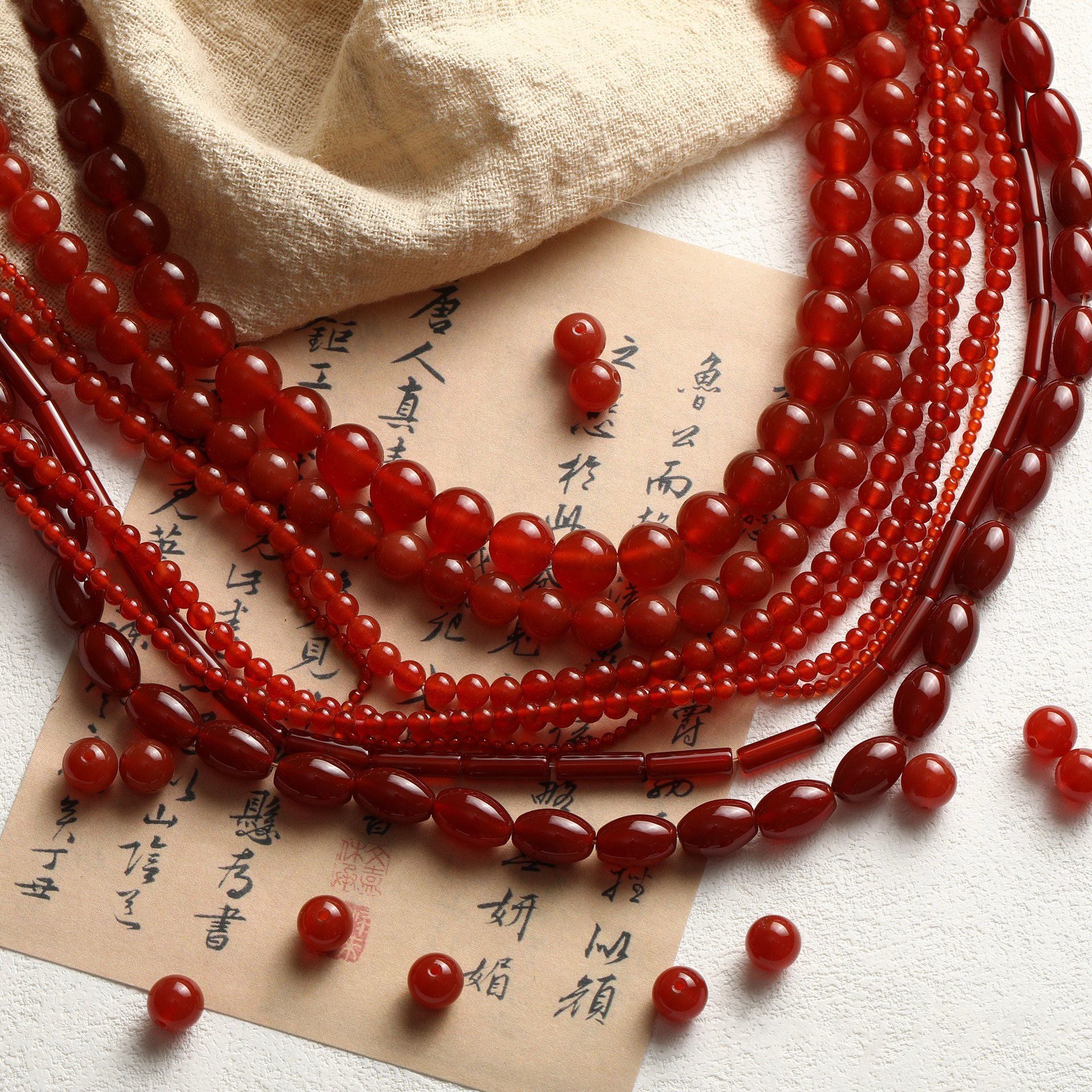 [Acacia beans] changxiangsi same style 7A grade natural red agate diy bracelet necklace earrings accessories