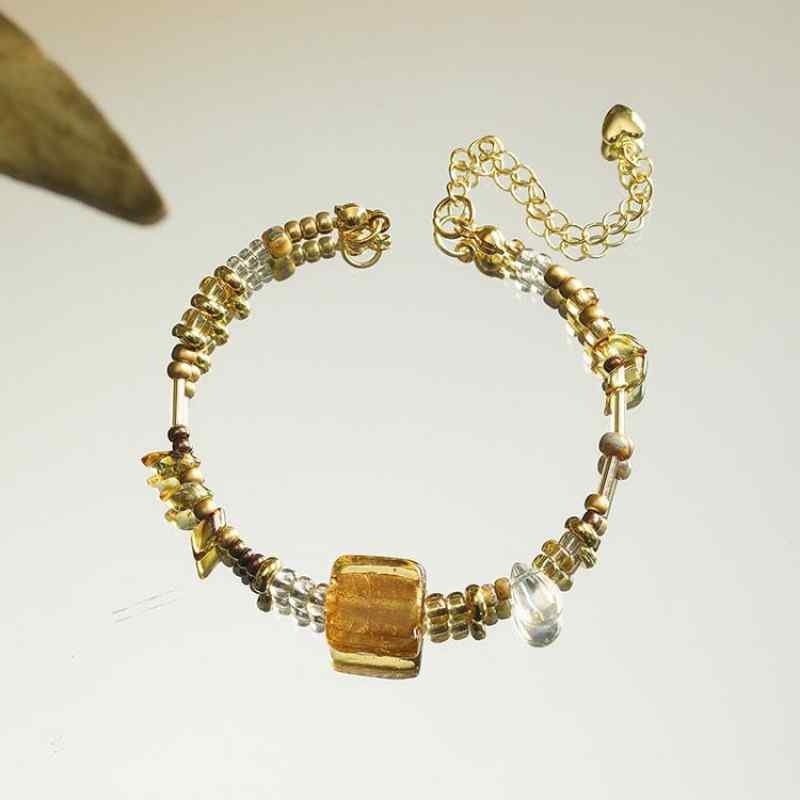 [Maillard] rice beads water drop beads glass gold plated foil square bracelet necklace mobile phone chain diy accessories