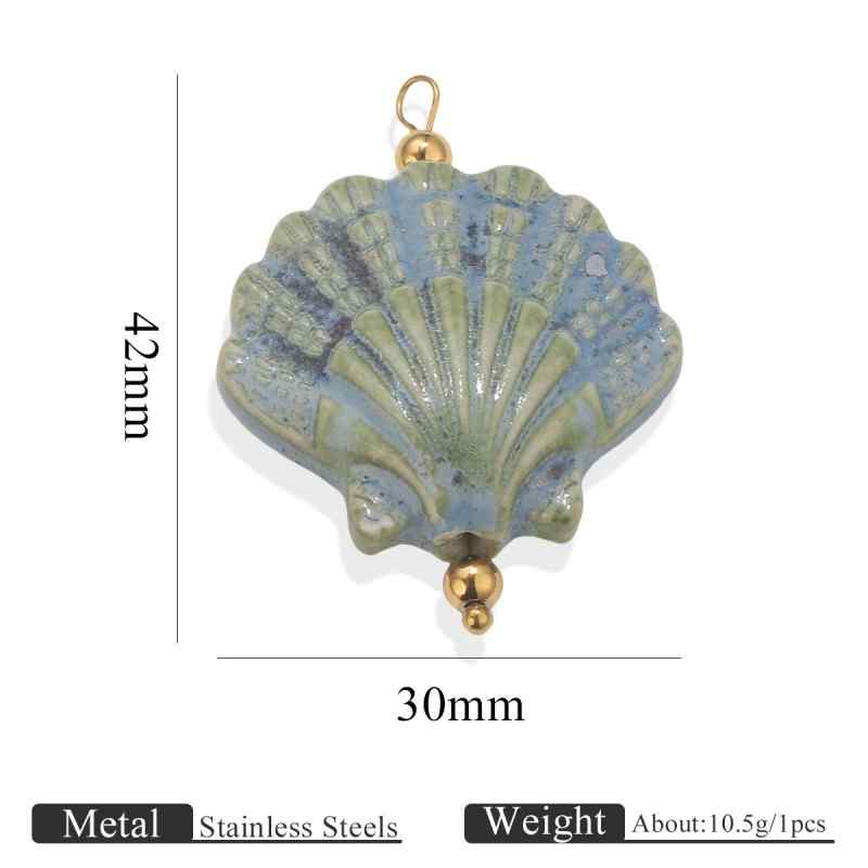 Retro Blue and White Porcelain Shell Conch Pendant Stainless Steel Handmade Curved Needle Necklace Bracelet Pendant DIY