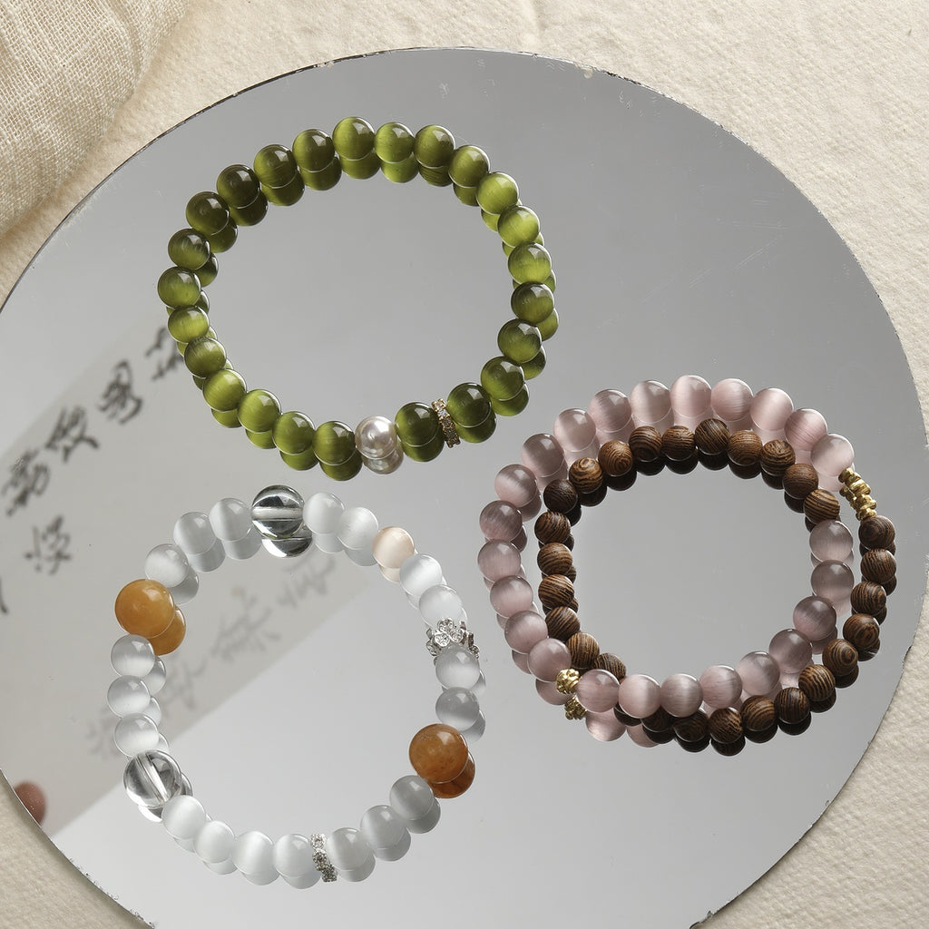 [Jingxiu] white green natural opal round beads beaded bracelet necklace loose beads diy accessories material beads