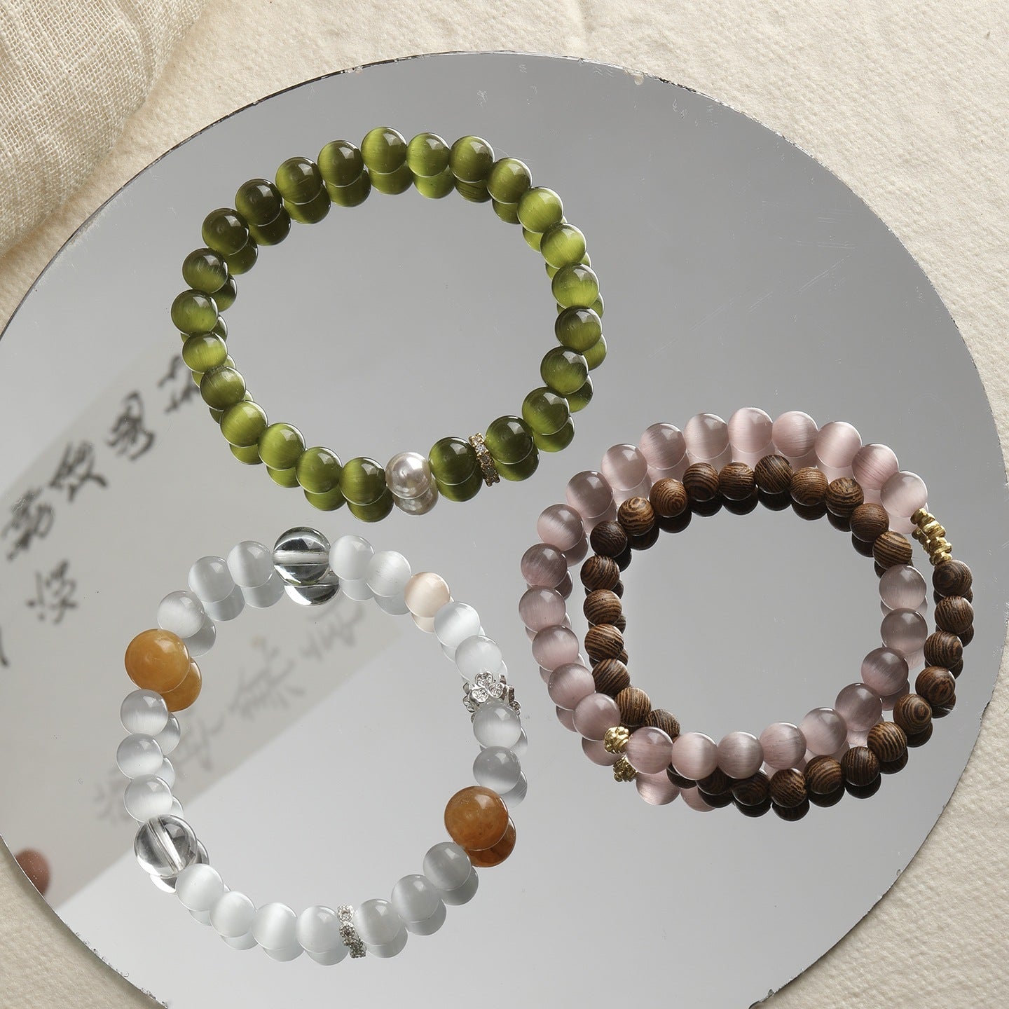 [Jingxiu] white green natural opal round beads beaded bracelet necklace loose beads diy accessories material beads