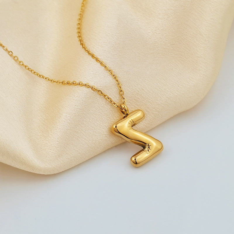 European and American ins Hot Sale 26 Letter Pendant Necklace Women's 18K Gold Plated Gloss Bubble Letter Necklace Jewelry
