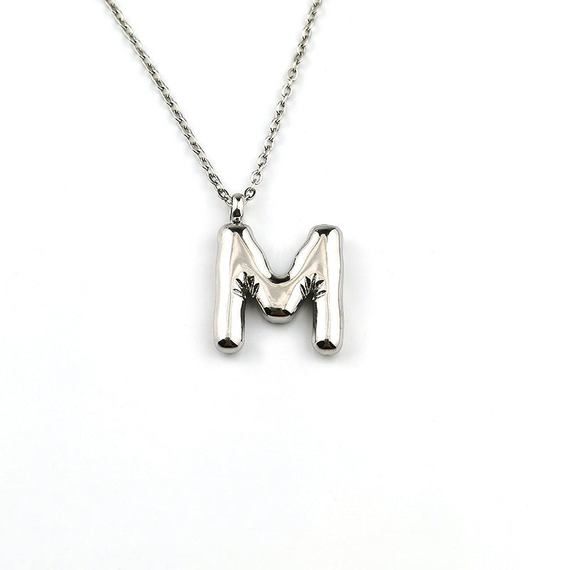 26 Letter Pendant Plated Gloss Bubble Letter Necklace Jewelry
