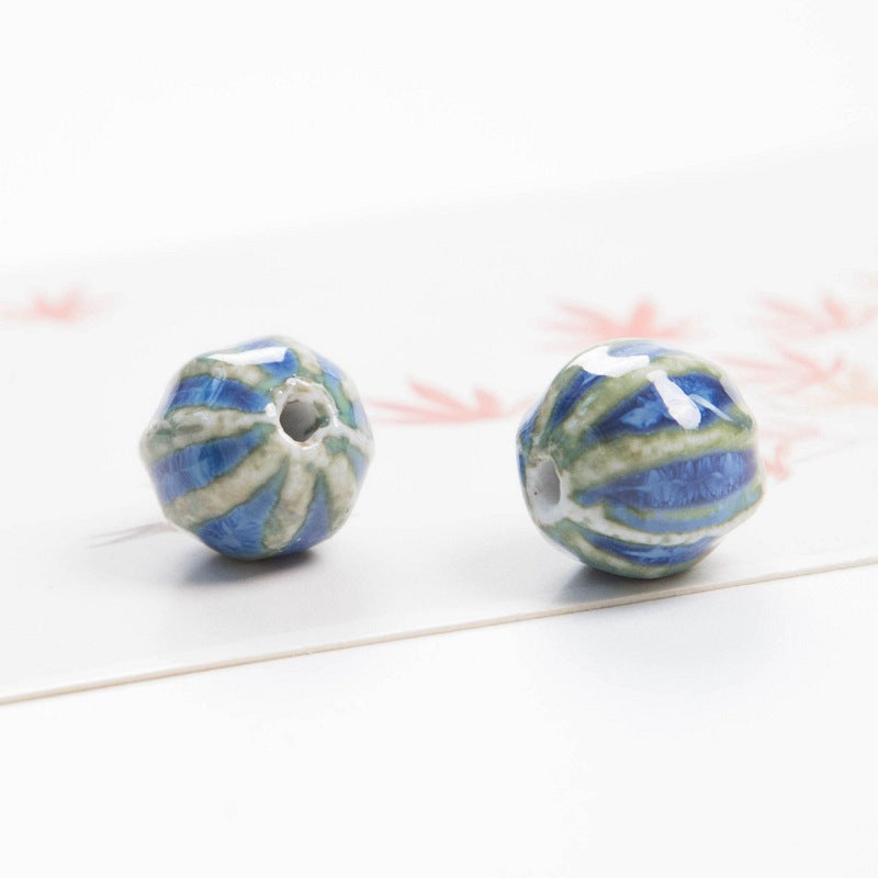Jingdezhen Ceramic Jewelry Accessories High Temperature Kiln Change Scattered Beads Watermelon Beads Woven diy Material Student Female Homemade