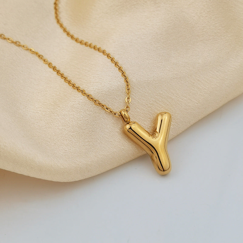 European and American ins Hot Sale 26 Letter Pendant Necklace Women's 18K Gold Plated Gloss Bubble Letter Necklace Jewelry