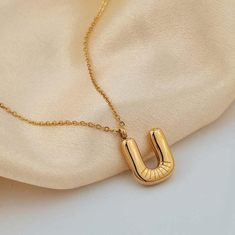 European and American ins Hot Sale 26 Letter Pendant Necklace Women's 18K Gold Plated Gloss Bubble Letter Necklace Jewelry